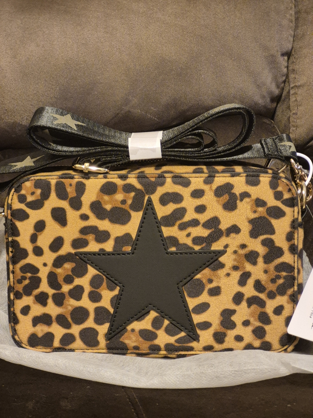 Vintage Havana Leopard Print Mini Crossbody with Black Star